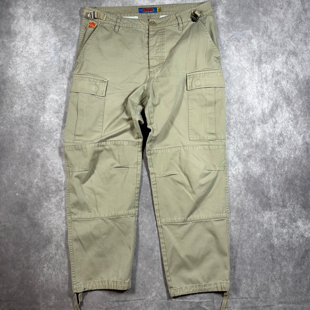 Empyre Mens 30 Khaki Cargo Pants Adjustable Waist Reinforced Knee Skater Y2K